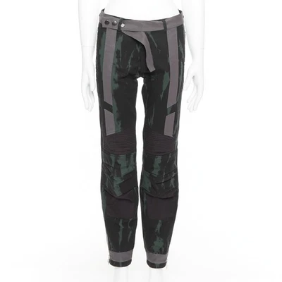 DRIES VAN NOTEN 2014 Pasarela Verde Negro Gris Estampado Bondage Biker Jeans IT46 S Foto 1 de 4
