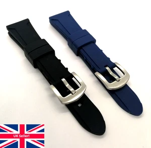 22 mm Silber Schnalle Premium Silikon Kautschuk Uhrenarmband Band Taucher Ersatz UK - Bild 1 von 11