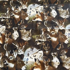 Ranging & Enduring American Wild Animal Wildlife Robert Kaufman Deer Rabbit Bear - Picture 1 of 7