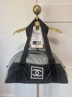 CHANEL Sports Line Nylon Boston Bag Duffle Travel Bag Gray and Black  - Image 1 of 4