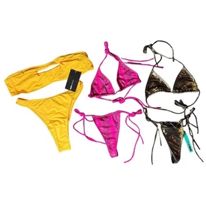Fashion Nova Womens Bundle of 3 Time for a Vaca Bikinis & Yellow Strapless Set M - Picture 1 of 2
