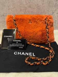 CHANEL Schultertasche Lapin Fell Coco Mark Kette orange authentisch guter Zustand - Bild 1 von 14