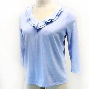 TALBOTS Plus Cotton Light Blue Ruffle V- Neck TOP Tee Blouse 1X - Picture 1 of 7