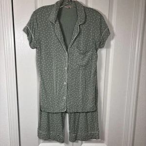 Eberjey Gisele Pajama Set XS Geo Print Pistachio Modal Crop Pants Short Sleeve - Picture 1 of 15