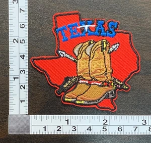 Texas Cowboy & Western Boots Embroidered Iron On Patch - Picture 1 of 2