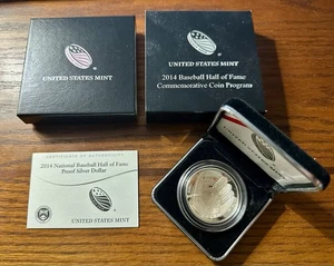 2014 P Proof Baseball Commemorative Silver Dollar $1 Coin Box & COA - Picture 1 of 3