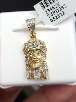 10K  Gold Genuine  0.40ctw Diamonds, Jesus face Pendant Charm 25mm - Image 1 of 4