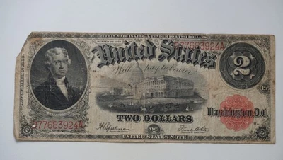 1917 $2 Two Dollar Red Seal Large Size Legal Tender Note /N36 - Image 1 of 2