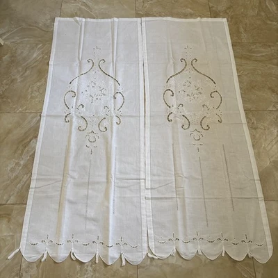 3ª coppia Di Tende Con Fiori Ricamato 144× 56 Cm Lino E Cotone - Immagine 1 di 3