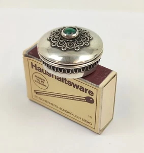 alt/Antik Miniatur 925 Sterling Silber Pillendose Döschen mit Malachit Cabochon - Bild 1 von 13