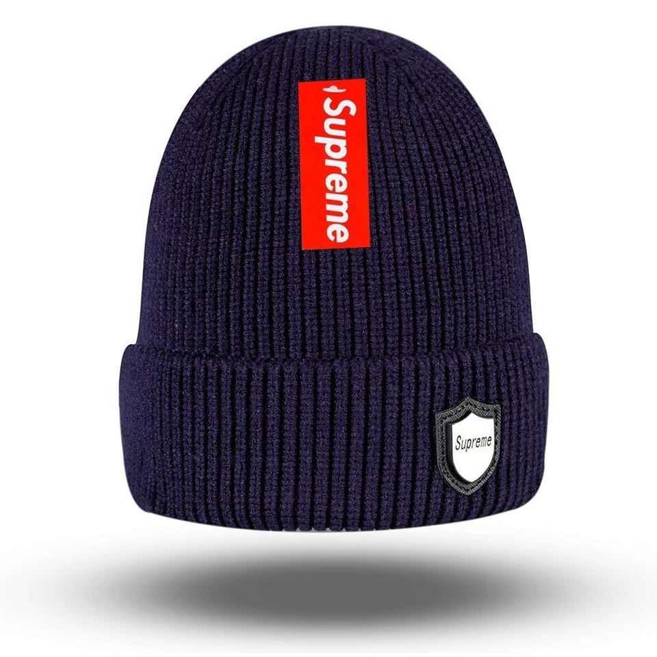 Gorro tejido clásico Supreme azul marino núcleo logotipo en caja calavera gorra adulto talla única Foto 1 de 1