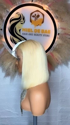 Short Bob  Human Hair Wig 613 Blonde with 13x4 Transparent Lace Front - Image 1 of 4