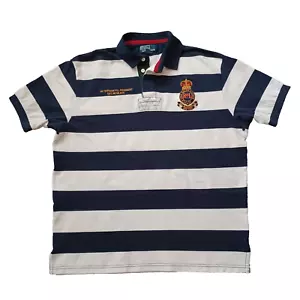 Vtg Polo Ralph Lauren Shirt Mens XL Blue Stripe Crest 1st Division RL Regiment - Picture 1 of 15
