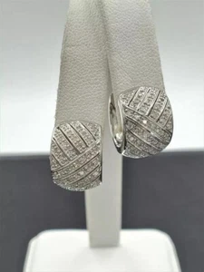 14K White Gold Plated Round Cut Simulated Diamond Women's Hoop Clip On Earring - Picture 1 of 6