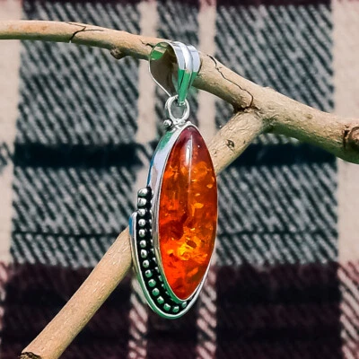 Glorioso Giallo Ambra Baltica Gemma 925 Argento Sterling Handmade Ciondolo BX-27 - Immagine 1 di 3