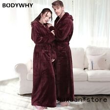 Women Winter Plus Size Long Warm Flannel Kimono Hooded Bathrobe Bridesmaid Robe