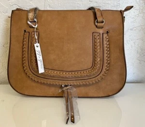 Mali + Lili Leather Whipstitch Satchel Bag Camel - Picture 1 of 3