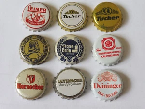 9 alte Kronkorken aus Bayern (Leiner, Hornecker, Streck, Deininger, Tucher,...) - Bild 1 von 2