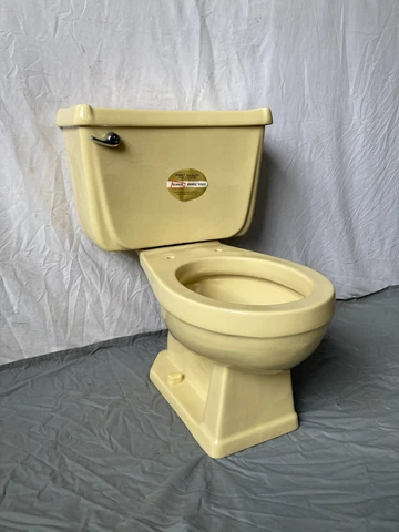 Vintage Mustard Gold Yellow Porcelain Toilet Old Gerber Bath We Ship 457-23E Cover