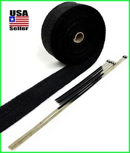 TURBO MANIFOLD HEAT HEADER EXHAUST WRAP BLACK 2" X 25 FEET STAINLESS STEEL TIES - Picture 1 of 3