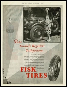 1928 Fisk Tires Original Magazine Ad - 1920's Film Star Bebe Daniels Featured - Picture 1 of 3