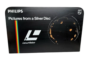 Vintage wooden Philips LaserVision Laserdisc point of sale sign, 43cm x 70cm - Foto 1 di 12