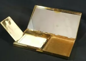ELEGANT RARE VINTAGE VOLUPTE USA POWDER ROUGE MIRROR ENGRAVED RUSS LENNIE 1947 - Picture 1 of 9