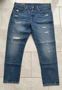 Levi 501 Taper ~ Women’s Factory Distressed Denim Jeans W34 L28 BNWT - Picture 1 of 23
