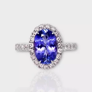4 Ct Certified Natural Tanzanite Diamond Ring 14K Solid White Gold Ring - Picture 1 of 5