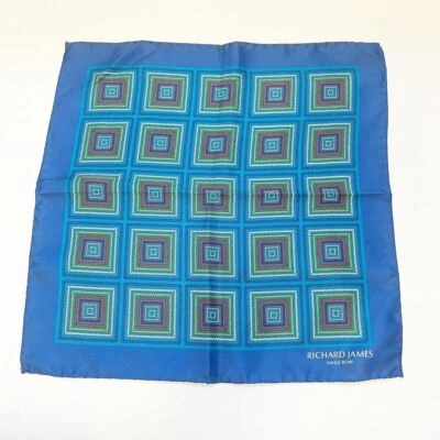 Richard James Savile Row Scarf Pocket Square Blue Rainbow Geometric Italian Silk - Image 1 of 4