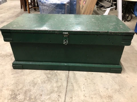 Antique Green Metal Top Wooden Trunk Sea Blanket Chest Cover
