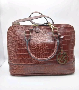 Kim Rogers Tobacco Hornback Purse Braun Handtasche Kunstleder Kroko Neu Mit Etikett - Bild 1 von 16