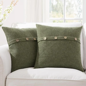 Set of 2 Moss Green Pillow Covers 18 X 18 Inches for Sofa Couch Decor - Picture 1 of 12