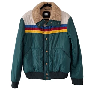 Dolce Gabbana Lammfelljacke Herren Medium Grün Retro Puffer Bomber Vintage - Bild 1 von 13