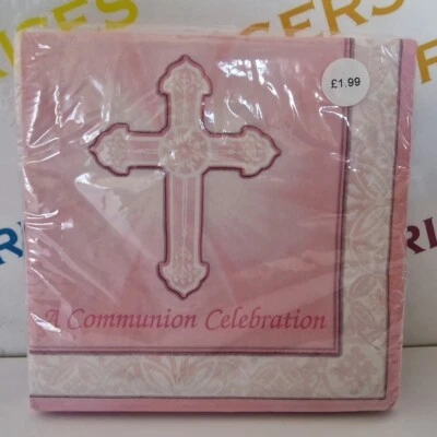 16 x 1st First Holy Communion Radiant Cross Party Serviettes/Napkins - Pink - Image 1 of 4