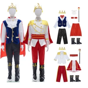 King Costume Boys Medieval Prince Kids Crown Fancy Dress Up Halloween Outfits - Picture 1 of 30