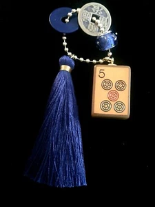 Vtg Key Chain Mahjong MahJongg Enrobed Five Dot Tile Sterling Silver Bead - Picture 1 of 4