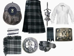 Men's Traditional Scottish Tartan kilt Outfit 11 PCS St Andrew Wedding Kilt Set. - Picture 1 of 13
