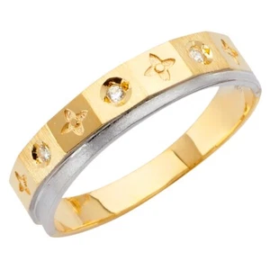 Gold 14K Two Tone Gold Cubic Zirconia Men's Wedding Band - Picture 1 of 5