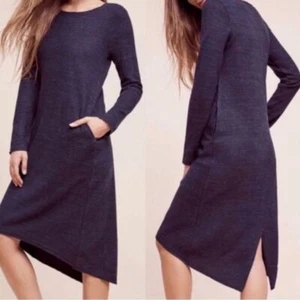 MOTH Anthropologie Dark Blue Black Heathered Knit Sheath Dress Small Oversized - Afbeelding 1 van 8