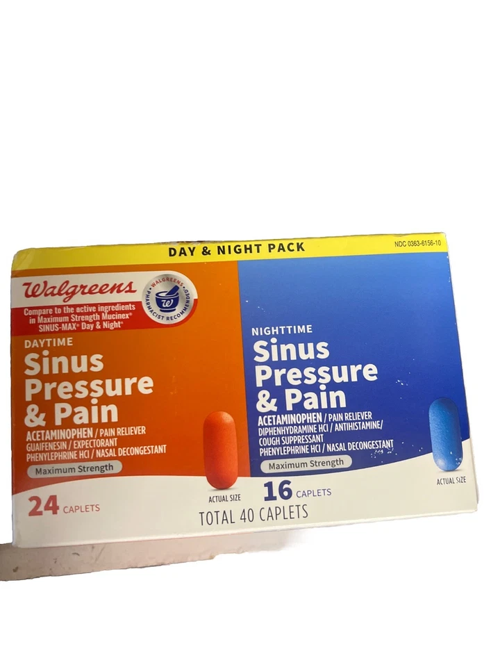 Walgreens Daytime and Nighttime Sinus Pressure & Pain 40 Caplets Exp 05/2025 - Image 1 of 2