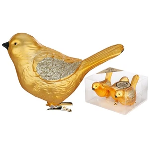 3 Christbaumschmuck Vögel auf Clip 9cm Kunststoff Groß Uni Gold - Bild 1 von 1