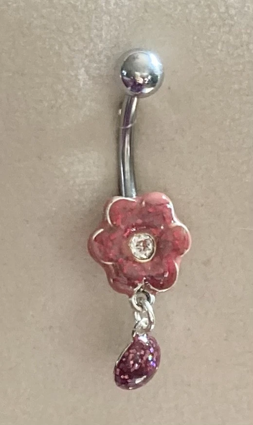 Flower Belly Ring with small dangle - Image 1 of 1