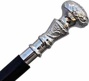 Designer Walking Cane Wooden Walking Stick Silver Brass Handle Knob Gift - Picture 1 of 5