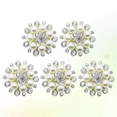 5 Pcs Craft Embellishments Rhinestone Buttons Pearl Wedding Dress - Image 1 of 4