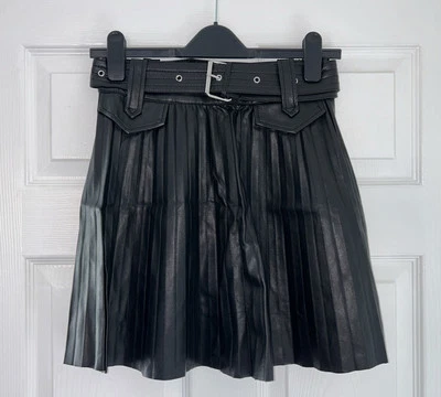 BNWT RIVER ISLAND BLACK FAUX LEATHER PLEATED MINI SKIRT SIZE 6 RRP £35 SOLD OUT - Image 1 of 2
