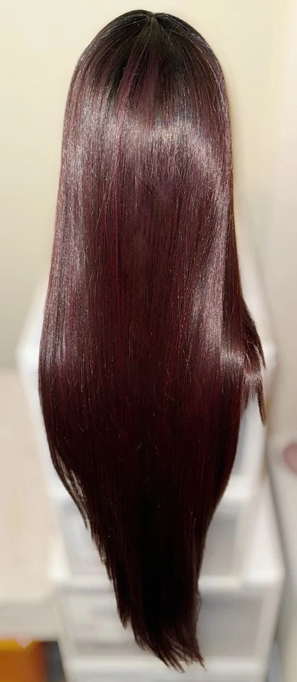 美丽,28 英寸,直,黑色带黑色樱桃亮点,100% 人发,假发 — 第 1/4 张图片