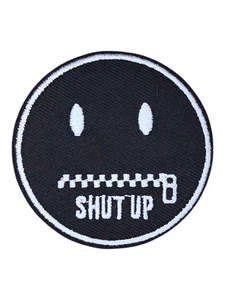 SHUT UP ZIPPER MOUTH QUIET MESSAGE ART IRON ON PATCH 2.5" - Picture 1 of 4