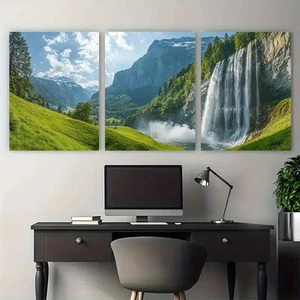 3pcs Lauterbrunnen Waterfall with Lush Greenery Metal Print Ready to Hang Art - Picture 1 of 7