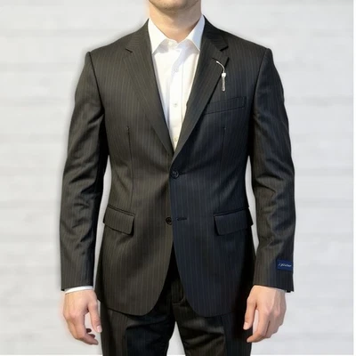Joseph & Feiss Mens Herringbone Suit Jacket Pinstriped Dark Brown Blazer Sz 46L - Image 1 of 4